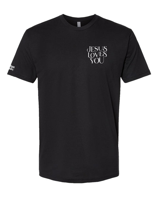 Jesus Loves You Christian T-Shirt – Bold Back Print, Minimal Front Design (Unisex, Black)