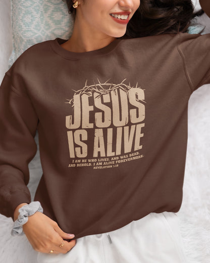 Jesus Is Alive Christian Resurrection Sweatshirt | Revelation 1:18