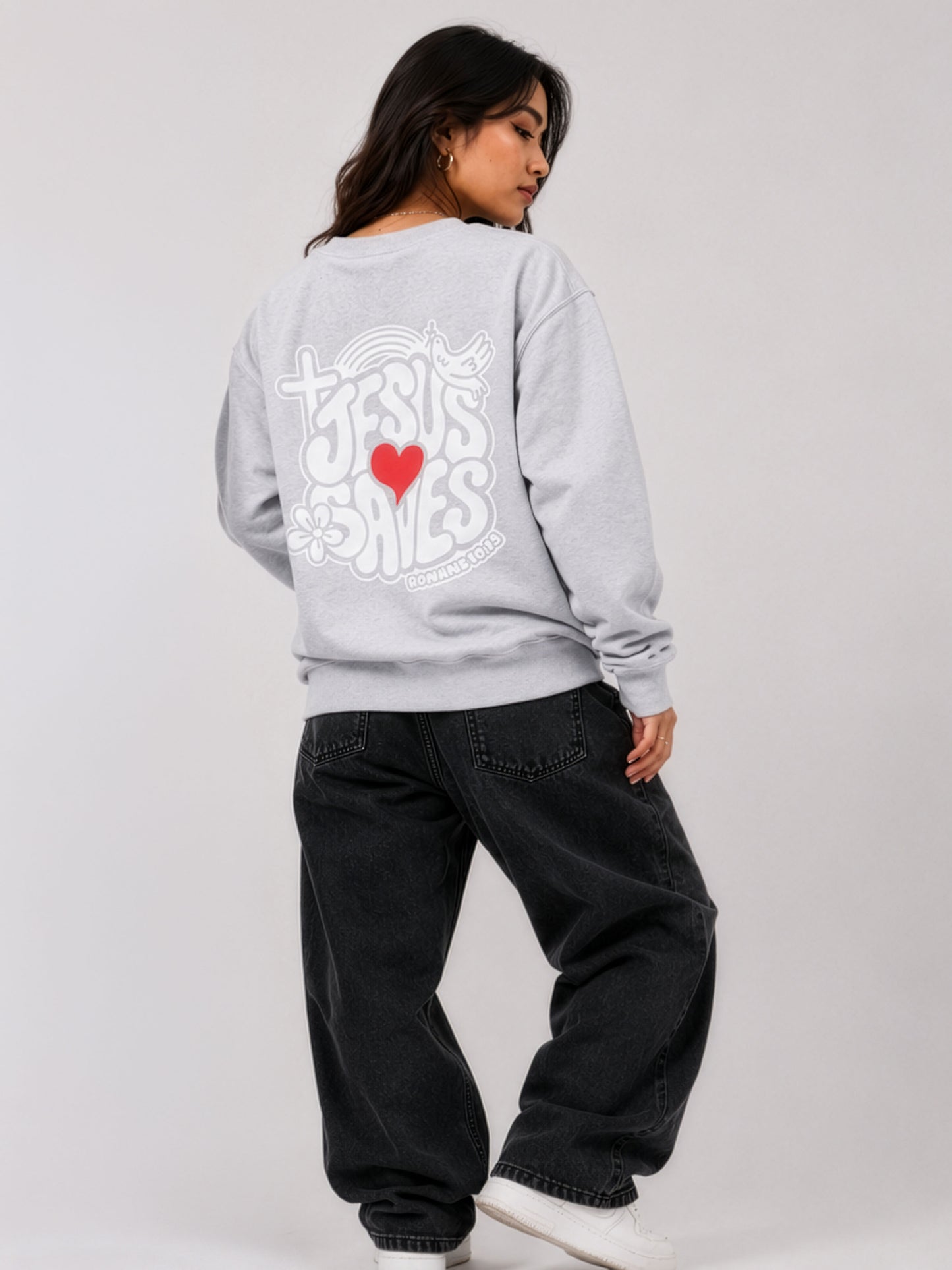 Jesus Saves Crewneck Sweatshirt – Bold Christian Faith Apparel | Romans 10:13