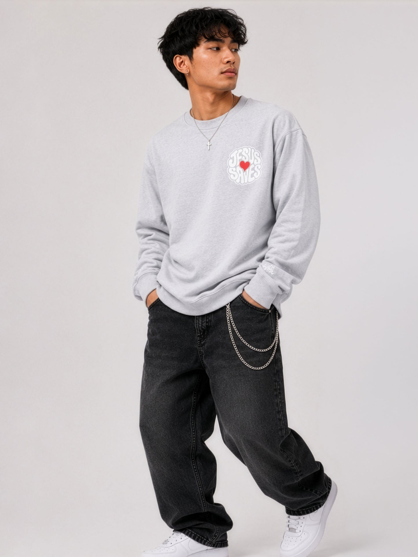 Jesus Saves Crewneck Sweatshirt – Bold Christian Faith Apparel | Romans 10:13