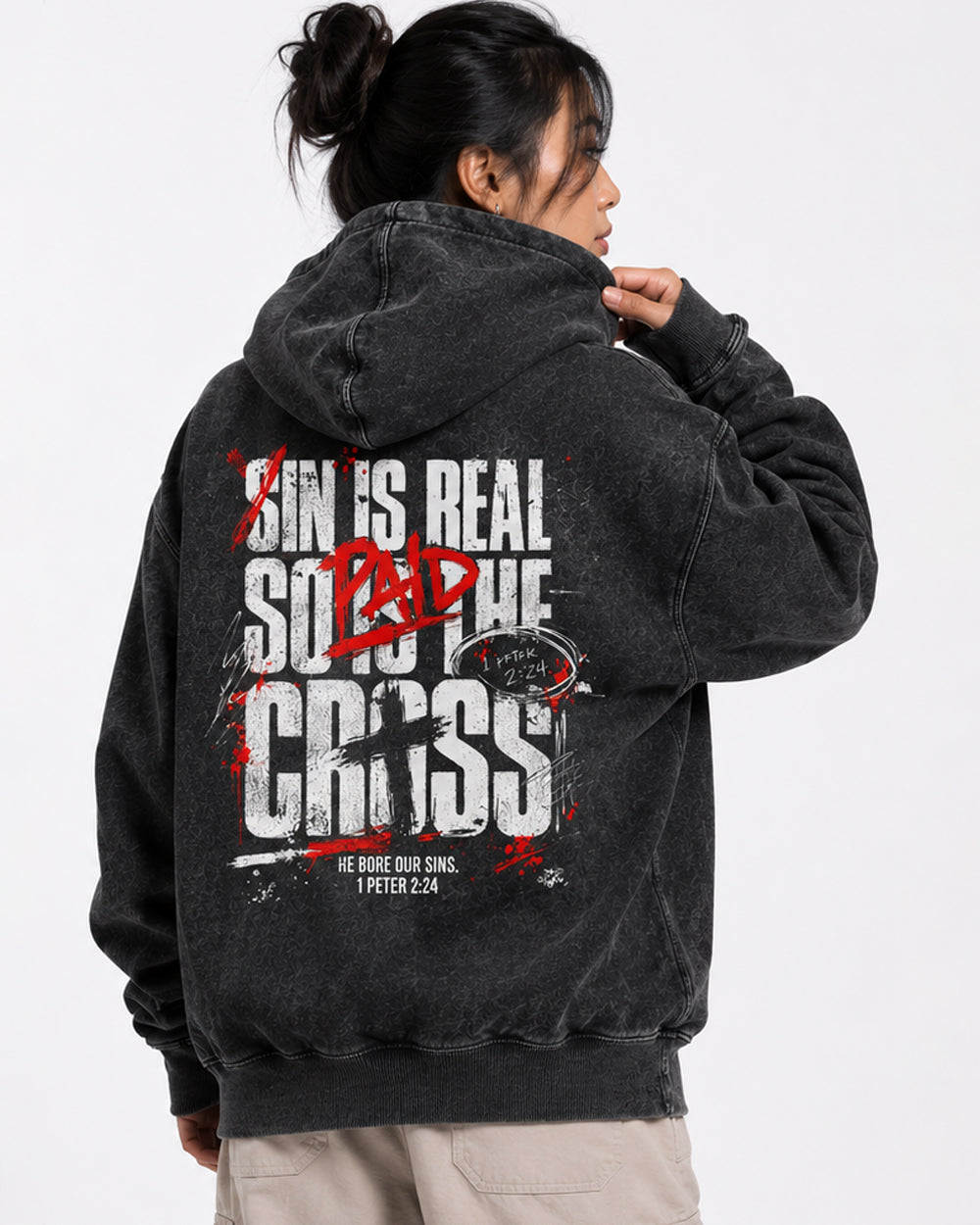Sin Is Real, So Is the Cross | Black Grunge Heavyweight Hoodie