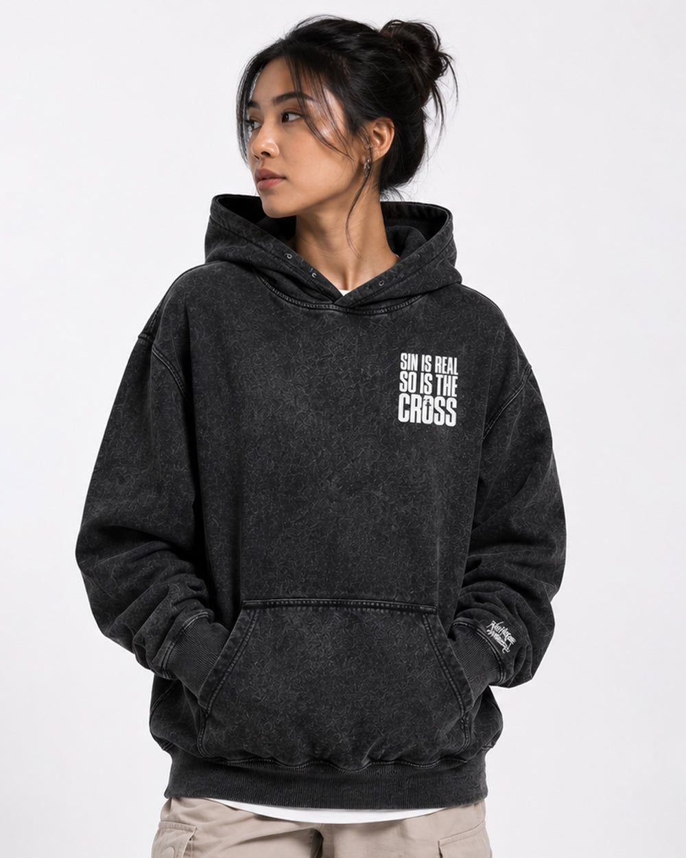 Sin Is Real, So Is the Cross | Black Grunge Heavyweight Hoodie