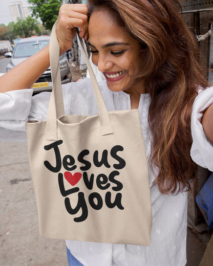 Jesus Loves You Heavy Canvas Tote Bag - Carry Your Faith Everywhere