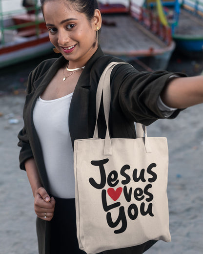 Jesus Loves You Heavy Canvas Tote Bag - Carry Your Faith Everywhere