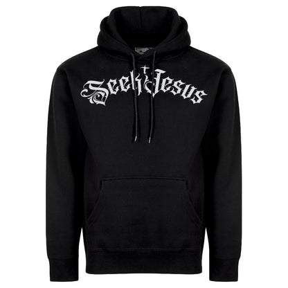 SEEK JESUS Hoodie – Christian Streetwear Black Graffiti Faith Hoodie