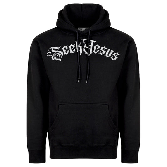 SEEK JESUS Hoodie – Christian Streetwear Black Graffiti Faith Hoodie | Westsyde of Heaven