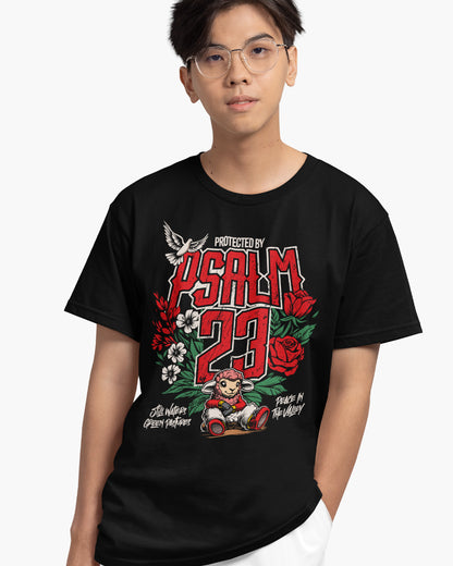 Protected by Psalm 23 Christian Streetwear T-Shirt – Faith & Scripture Graphic Tee