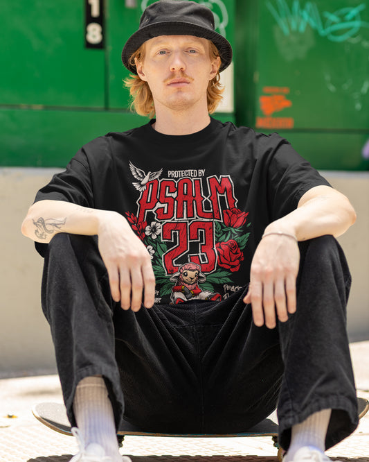 Protected by Psalm 23 Christian Streetwear – Faith & Scripture Graphic Oversized Tee