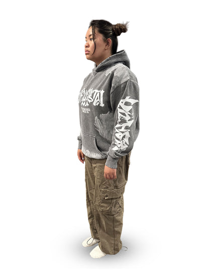 Tetelestai Deep Fog Grunge Hoodie | John 19:30 Christian Streetwear | Yeshua Sleeve Faith Hoodie